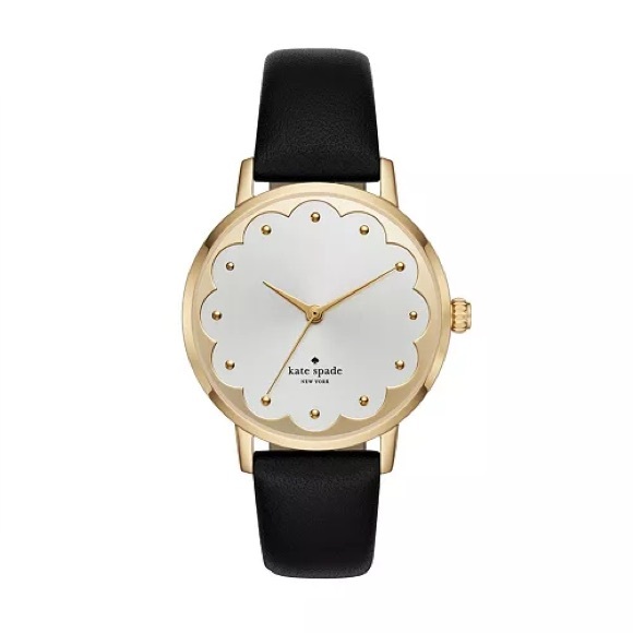 kate spade Accessories - Kate Spade Metro Scallop Three-Hand Black Leather Watch 34mm
